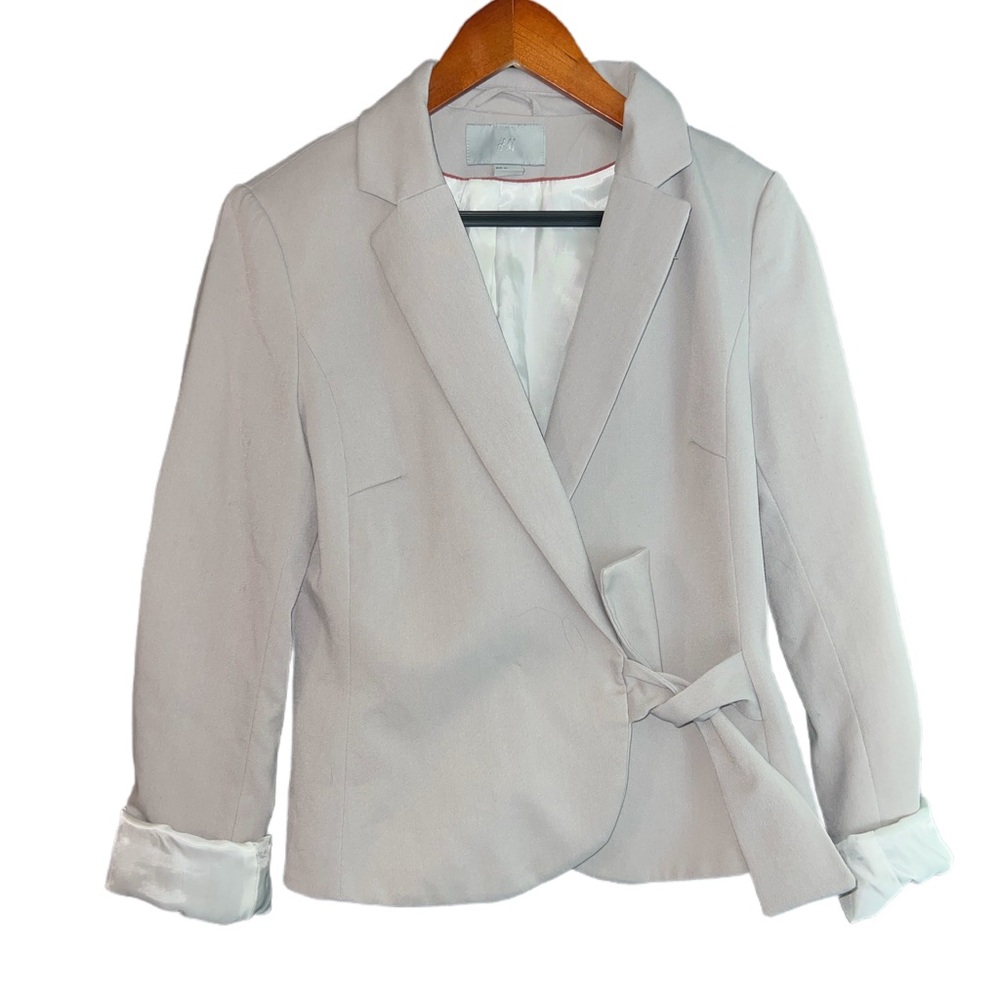 H&M Cream Women's Blazer with Tie Detail
